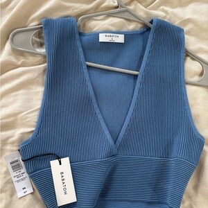 Aritzia Babaton Deep Blue Ribbed V-Neck Tank Top